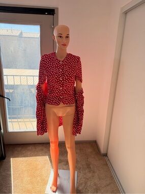 Vintage Block Island Petites Red Polka Dot Blouse & Jacket Set